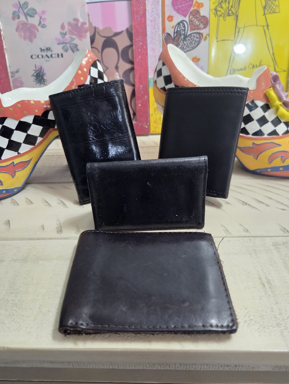 Men's Black & Brown Leather Wallet Bundle, EUC B4